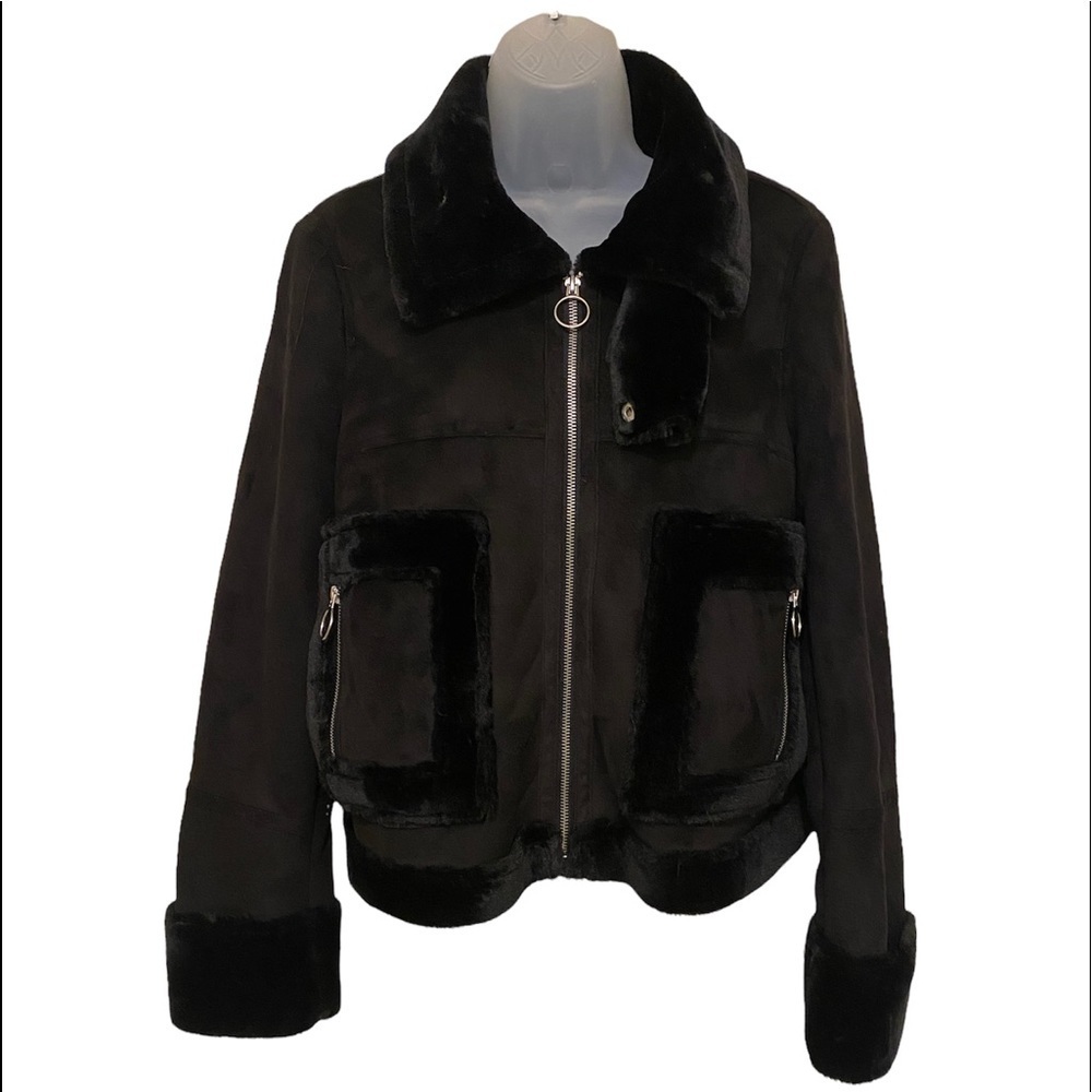 Boohoo Petite Ellie Faux Suede/Fur Cropped Jacket Size 10